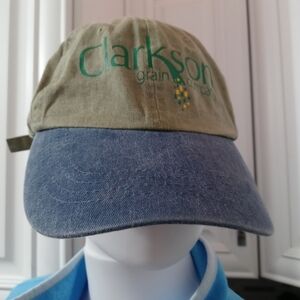 Port & Company beige/Blue Denim "CLARKSON GRAIN CO." ADJUSTABLE CAP TRUCKER HAT